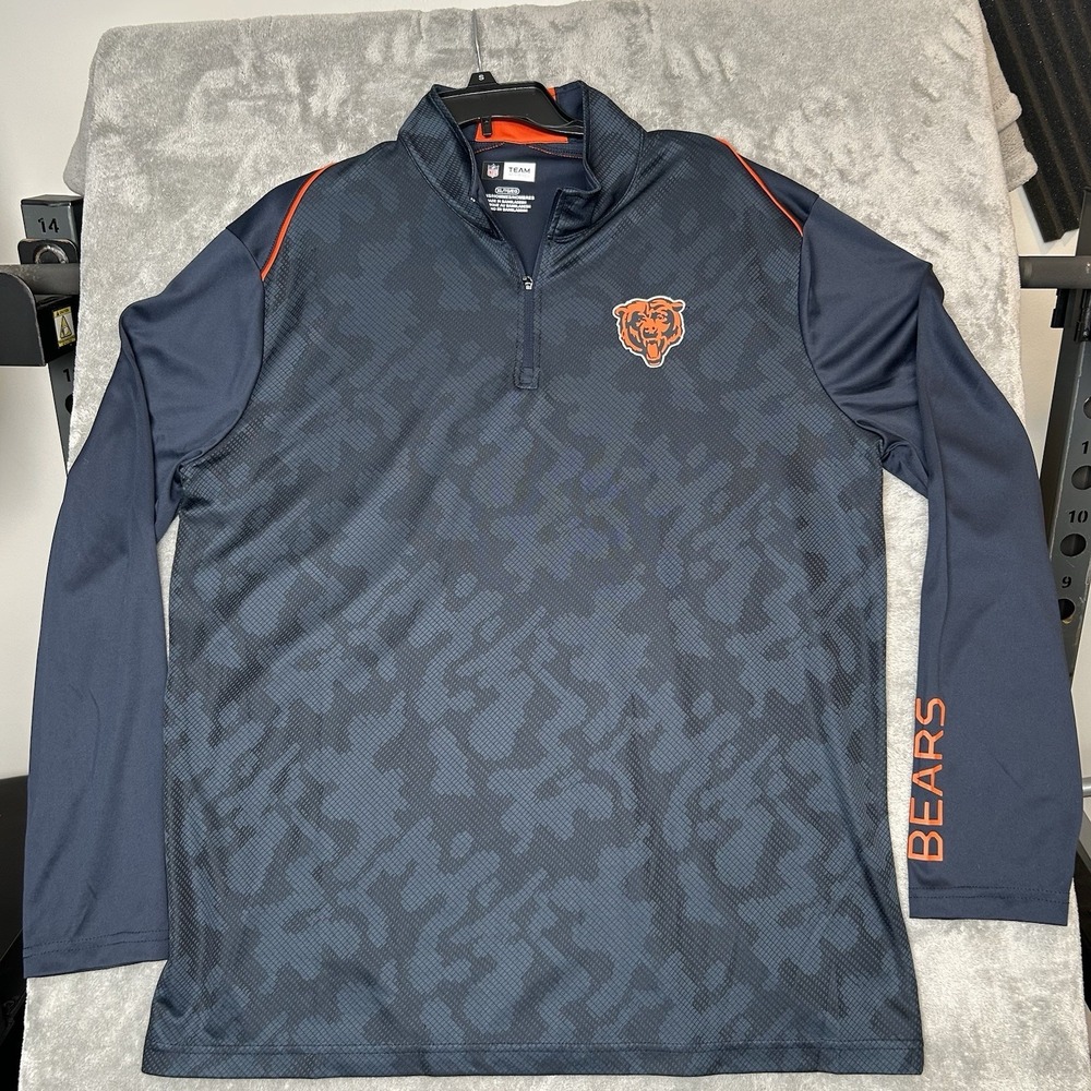 NFL Chicago Bears Jacquard 1/4-Zip Men's Navy Pullover Top Team Apparel‎ Size XL